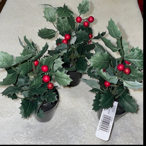 Ashland Mini Holly Berries Potted Plant Artificial - Picture 2 of 10